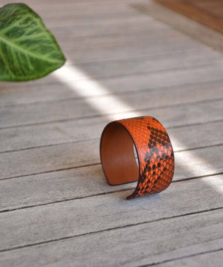Manchette "Pénélope" - Edition Limitée Club Amilcar & Margot Leathercraft - Orange - Made in France