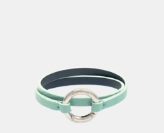 Silver plated and green grained bracelet - Bracelet grainé vert Léon Flam