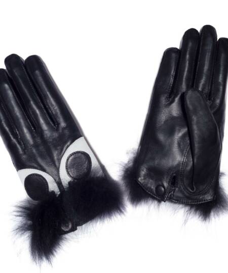 Maison Fabre - CHOCK DS RENARD NOIR Gants en agneau noir et renard noir - Black lamb and black fox gloves