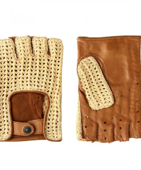 Maison Fabre - H 202 ND Mitaines homme en 50% agneau et 50% crochet coton - Men's mittens in 50% lambskin and 50% crochet cotton