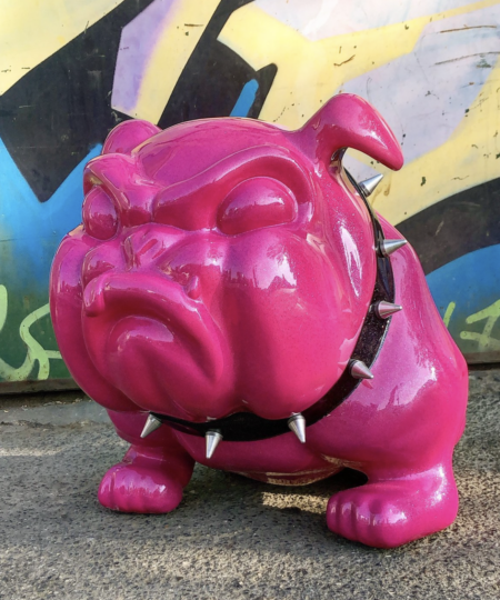 Sculpture Bulldog rose paillette - Frederic Avella